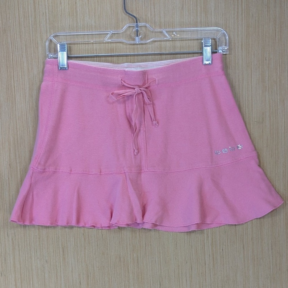 Bebe Y2K Sporty Pink Rhinestone Bling Ruffle Mini Skirt Small Cotton Vintage USA